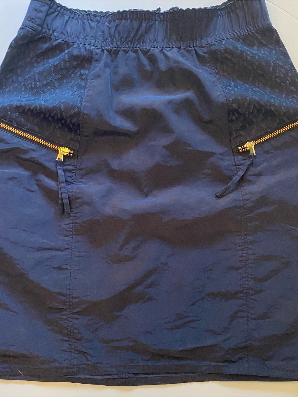 Women’s Navy Blue Skirt with Gold Zipper Detail